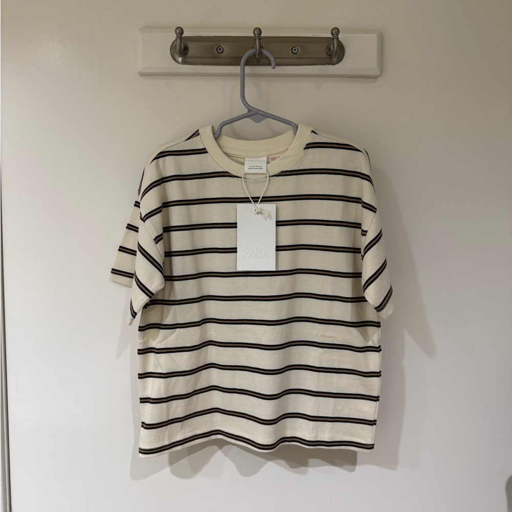 Zara Striped Cream/Tan Brown Tee 5 Years NWT